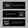 Sale banners set with Special offer, Super sale and Black Friday with price off design elements. Golden discount background